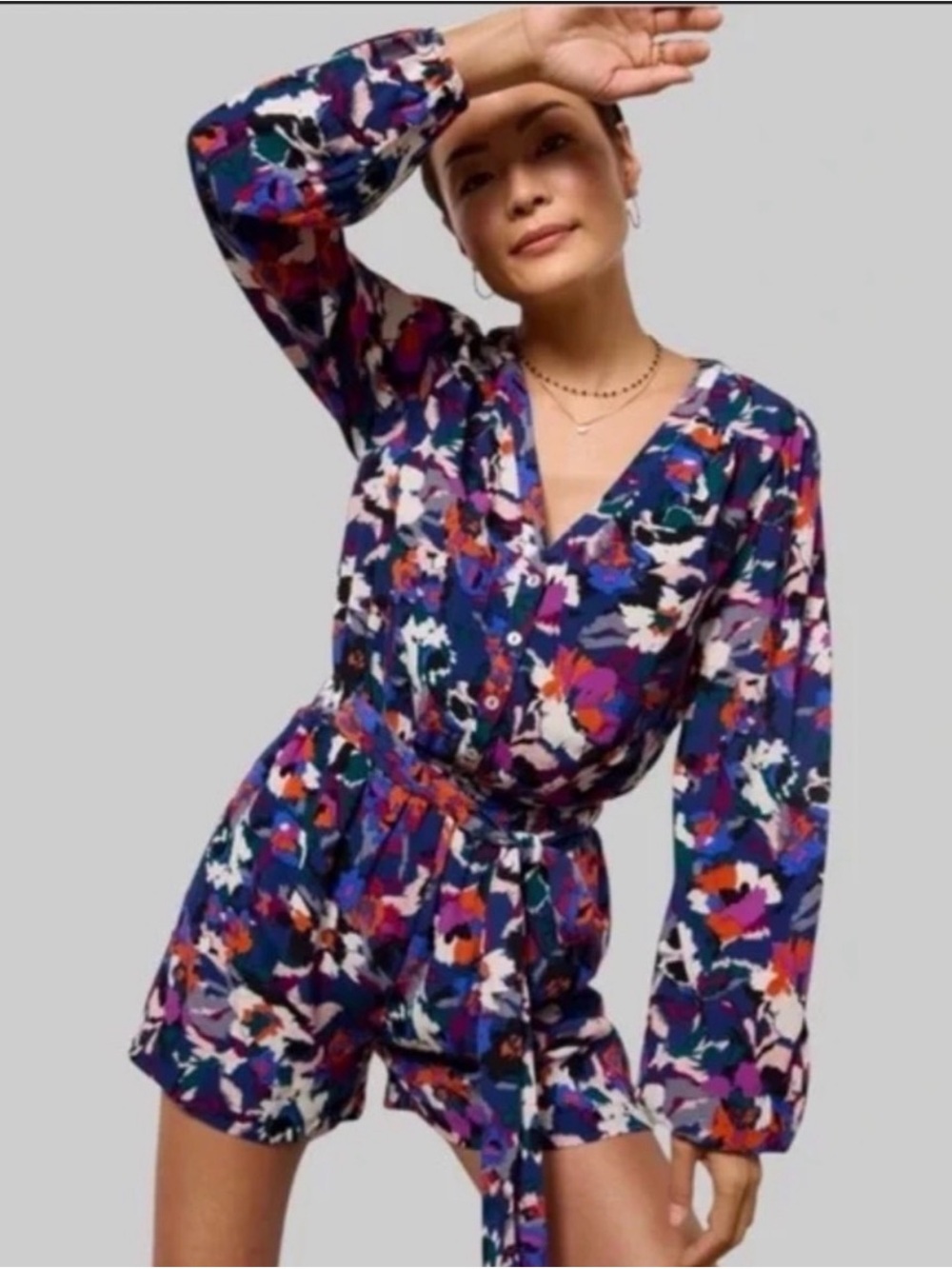 Evereve Multicolor Floral Hadley Long Sleeve Romper